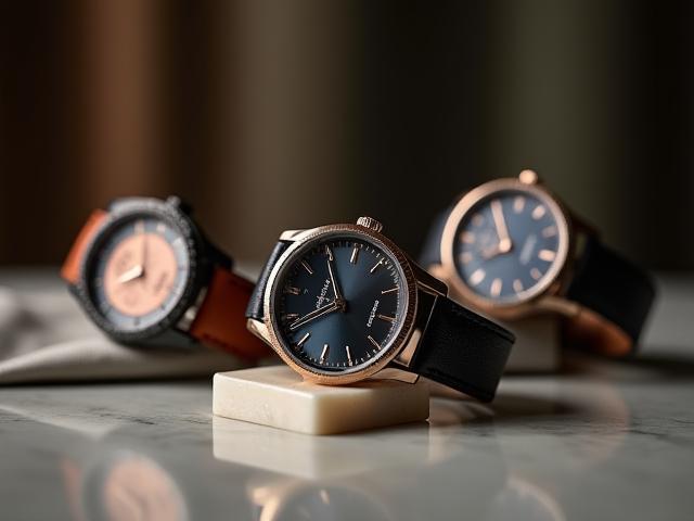 A close-up preview of new AuraTime watch models displayed elegantly, hinting at upcoming releases.