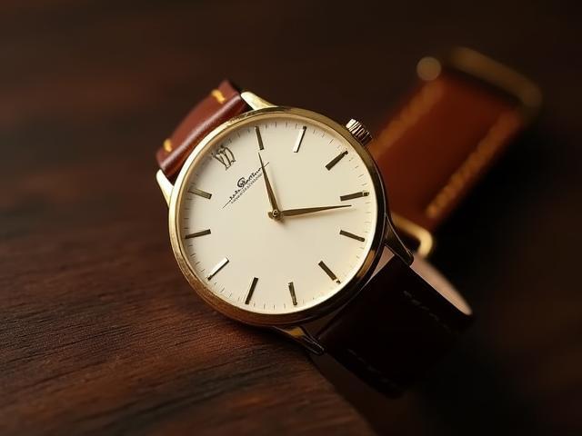 Classic leather strap watch for men with a refined gold casing and simple dial.